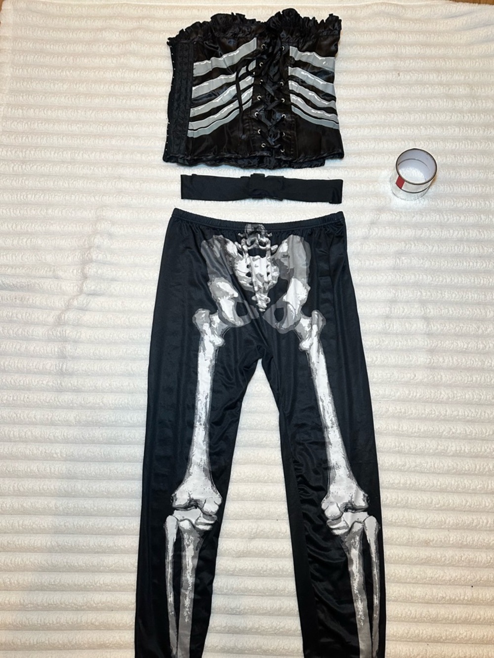 Skeleton Print Corset Top and Bones Leggings Set - Black & White